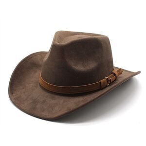 2598 Unisex Western Suede Cowboy Cowgirl Hat Classic Wide Brim Fedora Hat